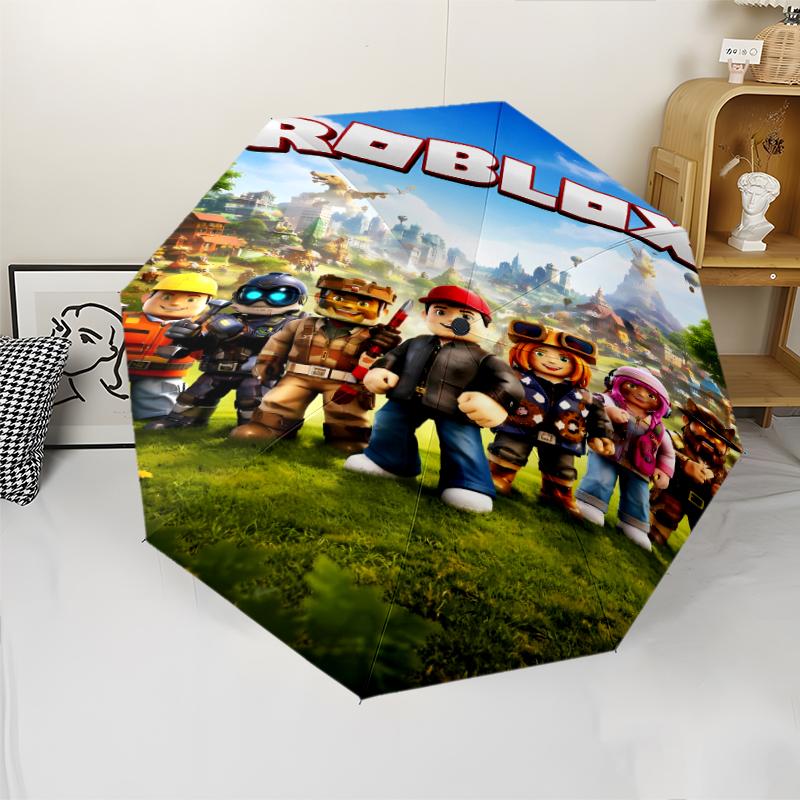 Roblox Print Automatic Umbrella, 8 Rib Iron Frame, Plastic Handle, Suitable for Outdoor Travel &Daily , Ideal Gift