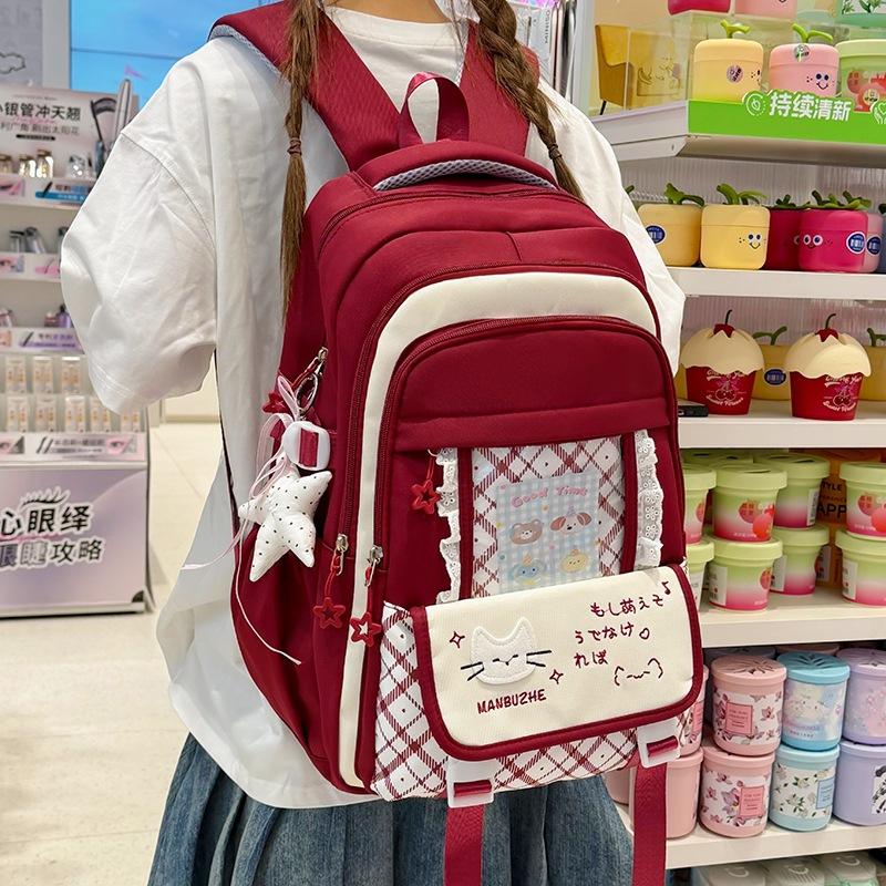 Schoolbag Plaid New Cute Schoolbag Female Junior High School Students Large Capacity High Value Ins Class Travel Double Shoulder Backpack