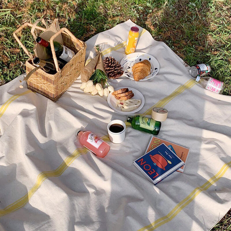Linen Double Stripe Waterproof Tablecloth 4-Person L Blue