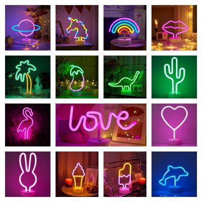 Luz Neon LED Criativa em Forma de Coração - Lâmpada de Mesa para Atmosfera Romântica para Decoração de Quarto