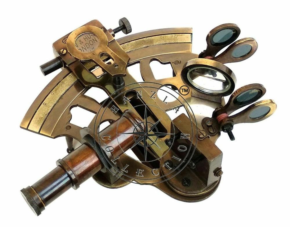 Antiker Messing Funktionierender Marine Sextant Sammlerstück Vintage Nautisches Schiff Astrolabium