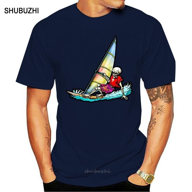 Tshirt Men Hipster Adult Tee Shirt Crew Neck Short Sleeve Design Windsurfer Skeleton T-Shirt