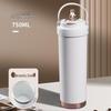 Premium Ceramic Coffee Cup with Straw - Insulated Double Wall Design for Men & Women, Cold/Heat Retention, Engraved Handle.