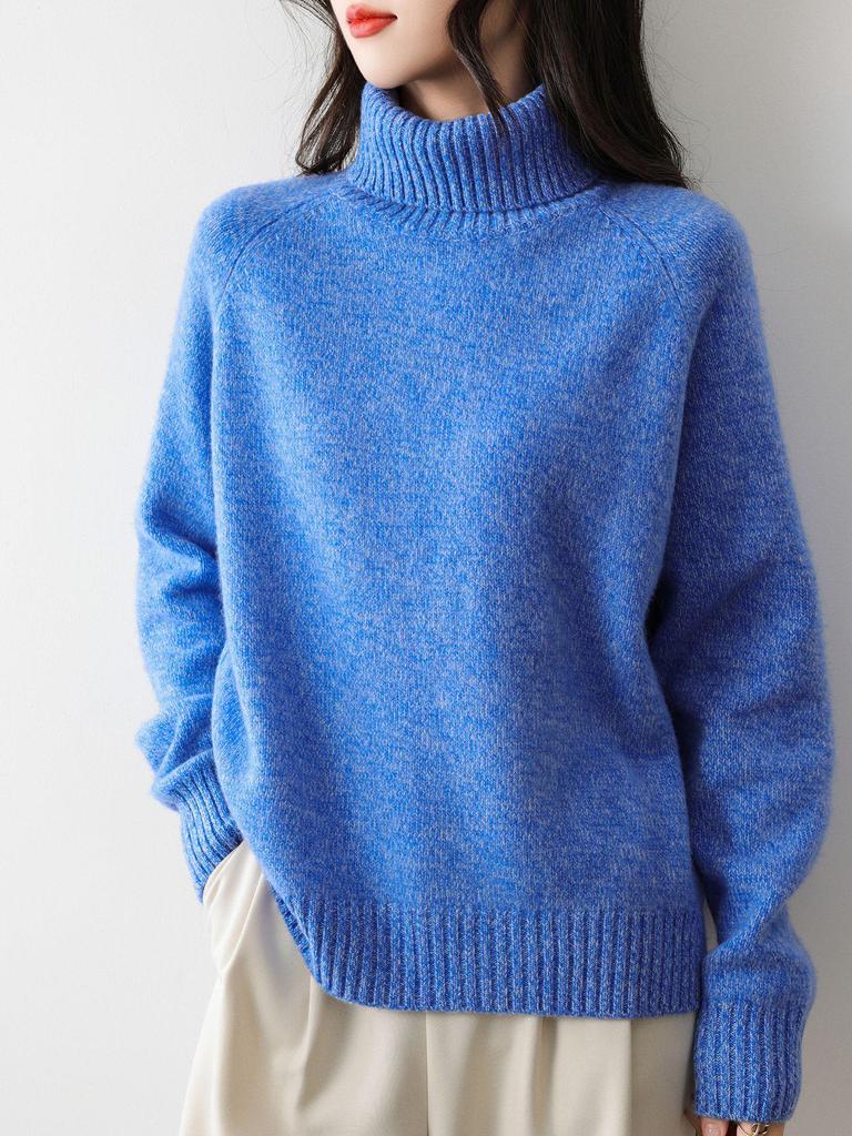 Women's 100% Pure Wool High Collar Raglan Sweater