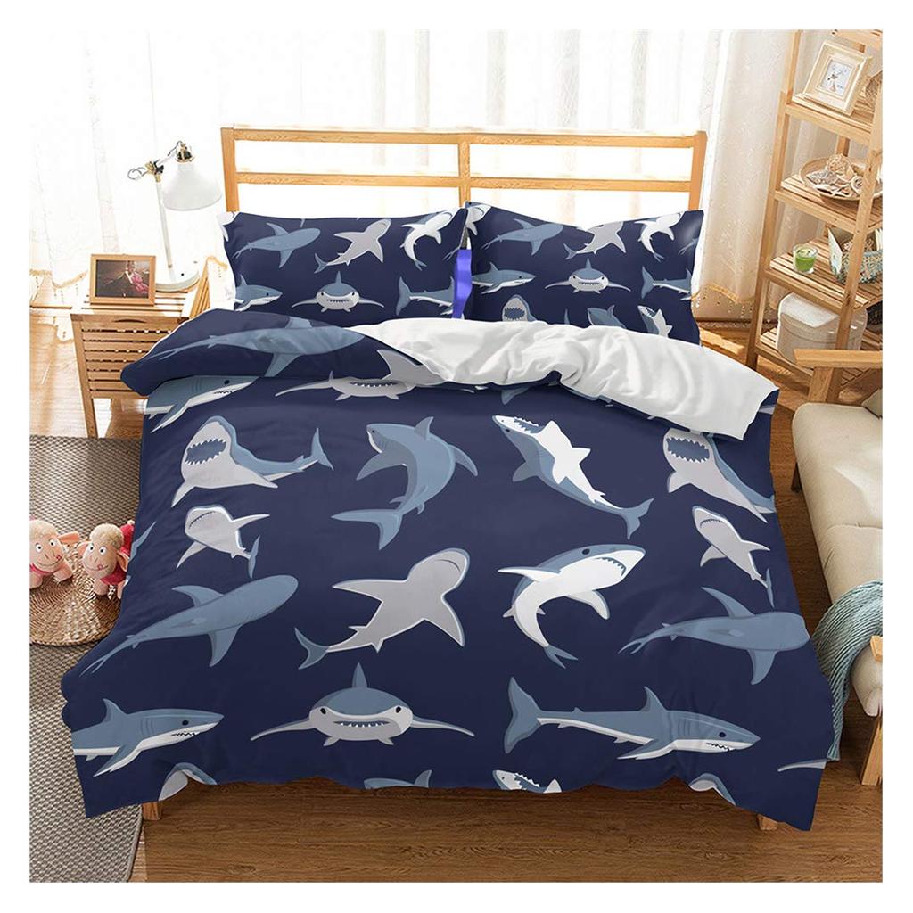 Fish Duvet Cover Set Ocean Bedding Sets 3D Printed Underwater World With Shark Dolphin Coral Reef Pattern Quilt Cover Set 2/3pcs