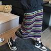 Versatile Casual Women's Autumn Winter High Waist Knitted Midi Skirt Rainbow Striped A-Line Straight Loose Slim-Fitting Skirt