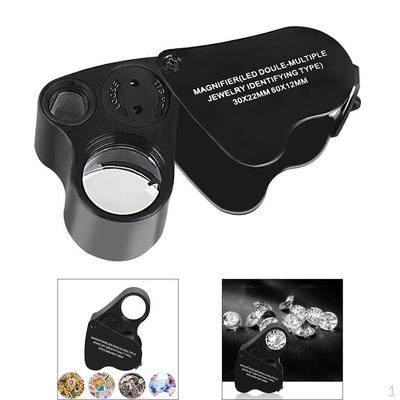 Folding 30X 60X Illuminated Loop Eye Glass Loupe 2 LED Light
