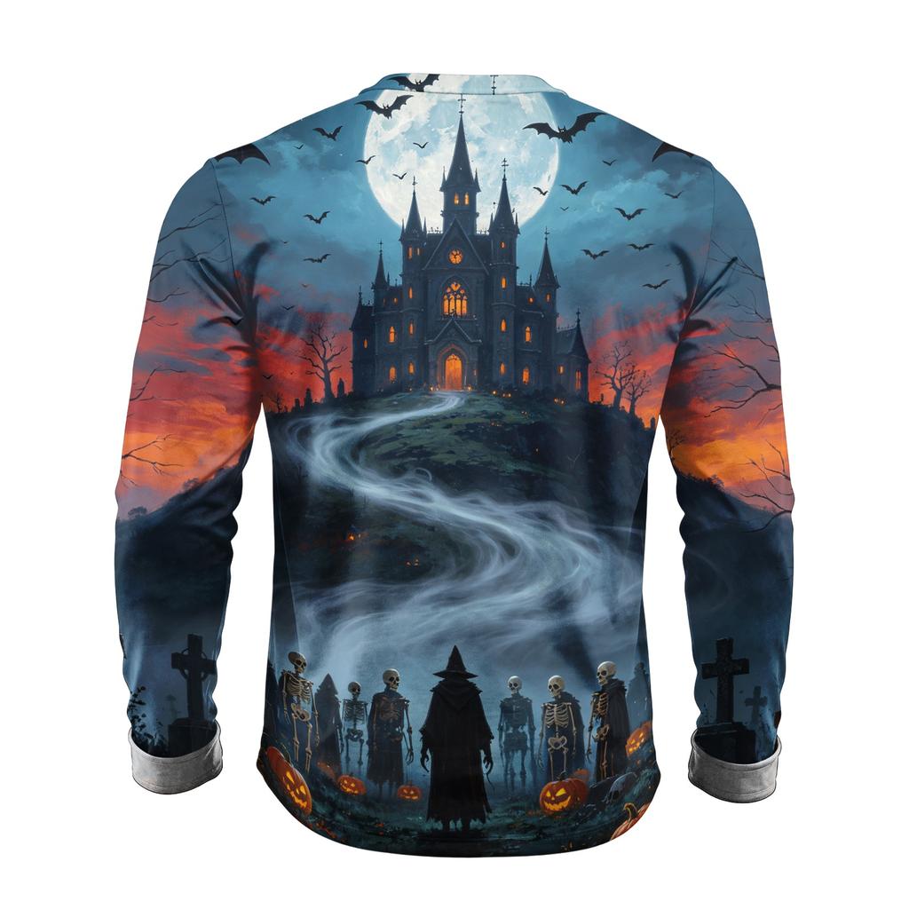 Men's Halloween Printed Long Sleeve Neck T-Shirt for Costume Party