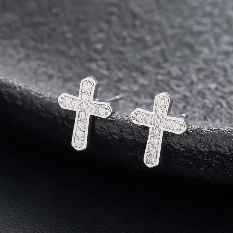 New Gothic Copper Zircon Dollar Symbol Stud Earring for Men Women Hip Hop Gold Color Plated Earrings Design Jewelry Gifts