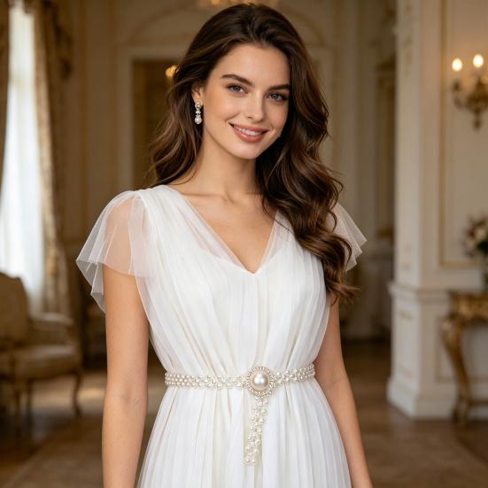 Yousheng Waist Chain Imitation Pearls 3D Flower Decor Waist Chain Adjustable Fit Retro Dress Waist Belt Special Occasions Accessory