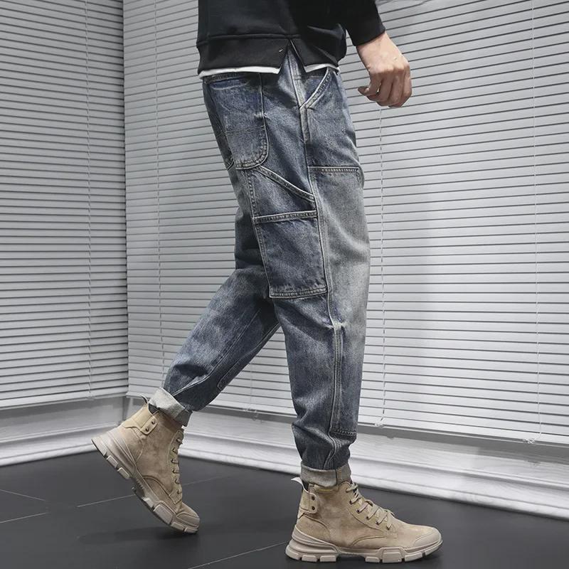 Men's Fashionable Spring & Autumn Straight-Leg Stretch Jeans - Trendy, Loose, Handsome, Casual Harem Style