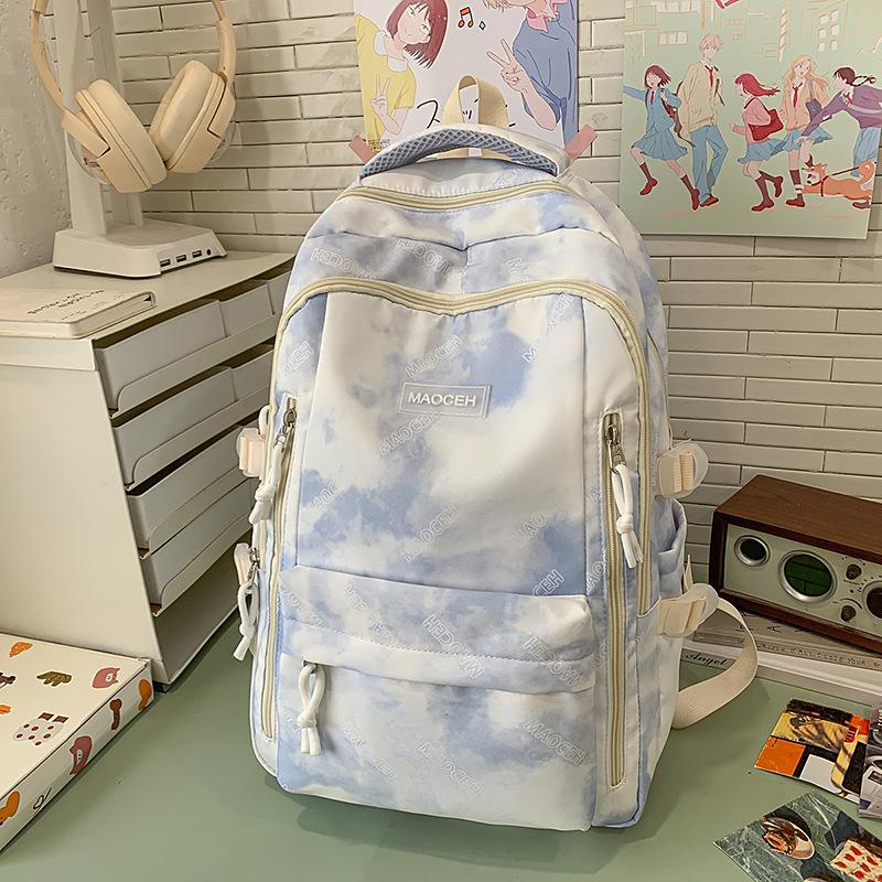 Schoolbag fashion casual backpack new tie-dye trend backpack Korean version large-capacity middle school student schoolbag make-up bag