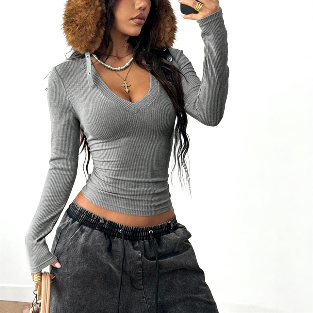 Women's Fashion Comfortable Slim-fit V-neck Long-sleeve Top
