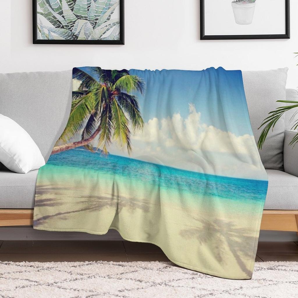 Palm Tree by the Calm Beach Throw Blanket Decorative Soft Throw Blanket for Couch Sofa