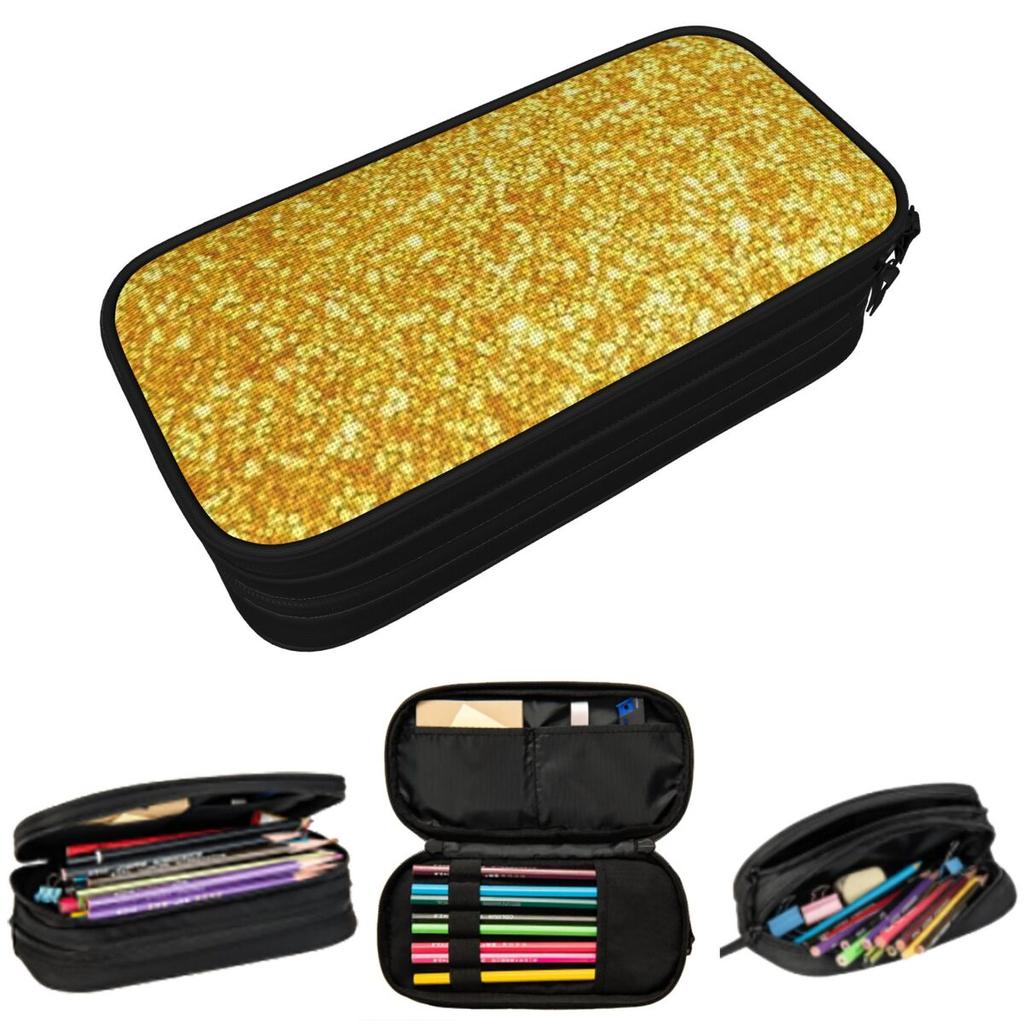 Gold Glitter Pencil Case for Kids Gifts Pen Box Pencil Bag Stationery Supplies Pen Holder Bag