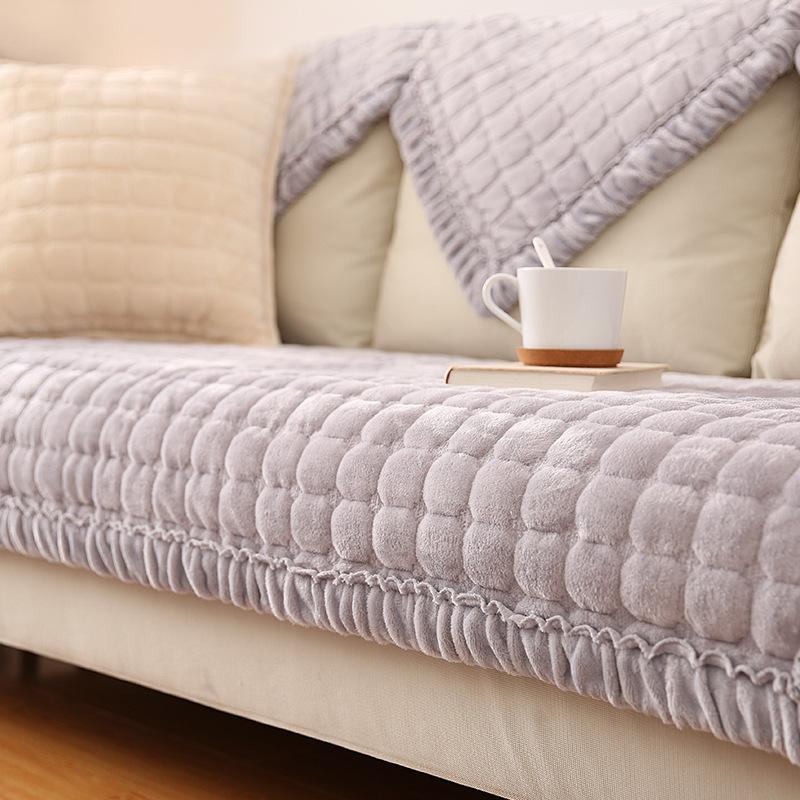 Simple Winter Short Plush Sofa Cushion Thickened Anti Slip Flannel Simple Modern Three Person Sofa Napkin Cover 8 Colors