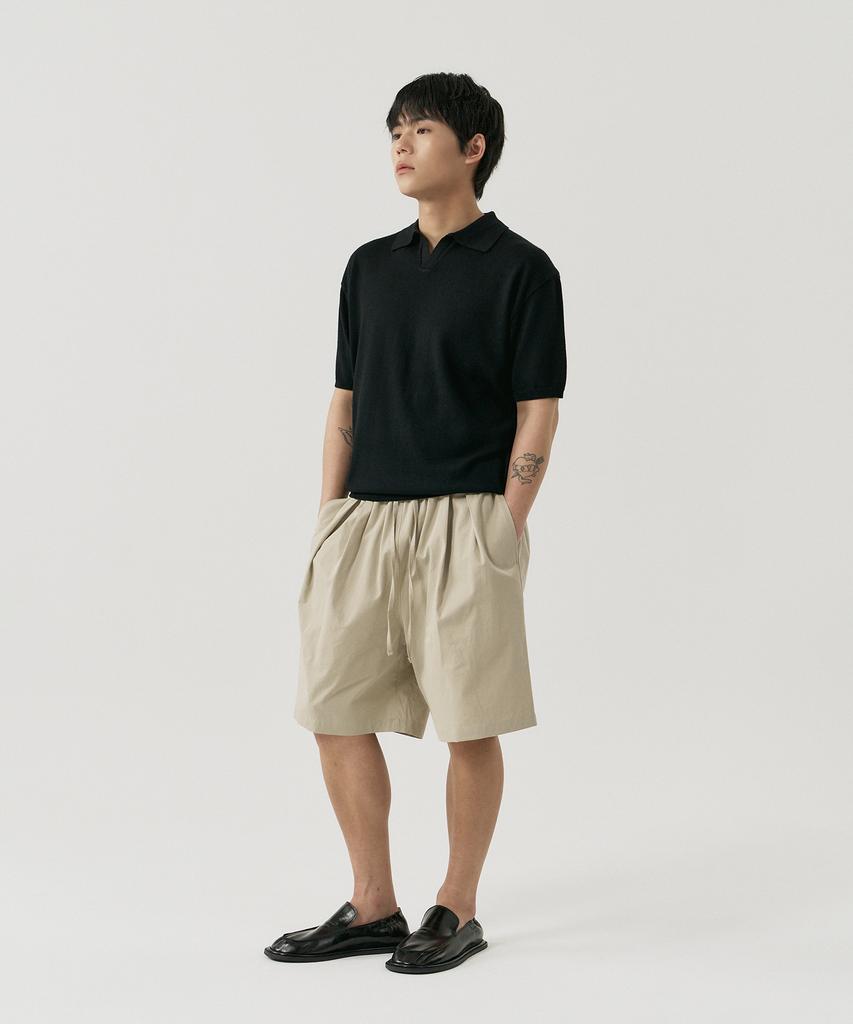 GNOK Silk Collared Short Sleeve Knit [Black]