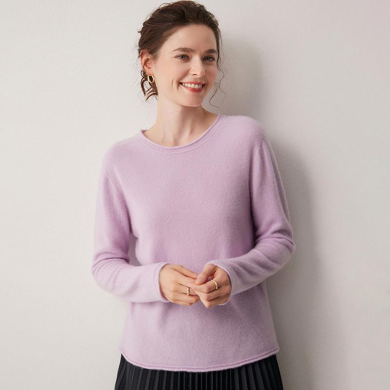 2026 Le Ka Sha Women's Pure Cashmere Round Neck Knit Sweater, 12-Gauge, Rolled Hem