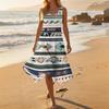 Women's Casual Sleeveless Dress Mid-Length Floral Print Round Neck Irregular Hem Summer Beach Dress Lightweight Comfortable