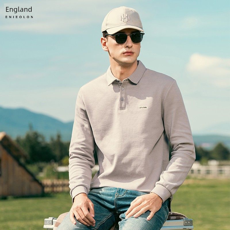 

Yingjuelun Синьцзянский длинноволокнистый хлопок Тяжелая мужская рубашка-поло с длинным рукавом Деловой кэжуал Отложной воротник Осень и зима Мужская футболка Light Gray X L