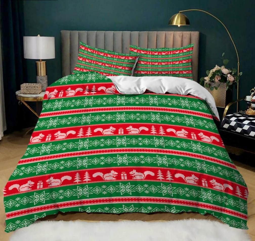 Christmas Duvet Cover Set Queen King Size Winter Snowflake Elk Car Pattern Soft Quilt Set Christmas Themed Quilt Set 3 Pcs