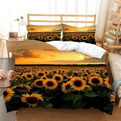 2/3-teiliges modisches Bettbezug-Set, Bettwäsche-Set mit Sonnenblumen-Landschaftsdruck, weicher, bequemer Bettbezug, für Schlafzimmer, Gästezimmer
