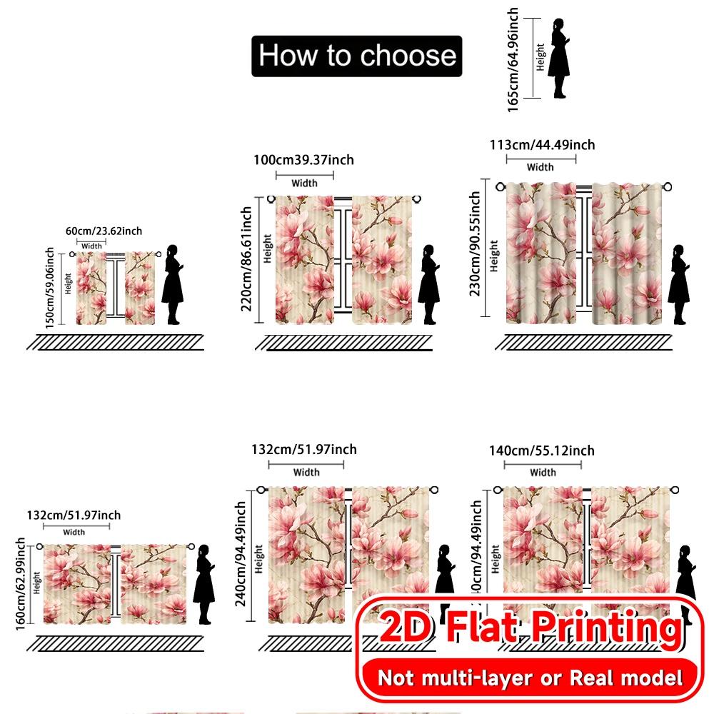 2D Flat Printing  2pcs Magnolia Window Popular Contemporary Curtains 100% Polyester Curtains Outdoor Decorations for Living Room