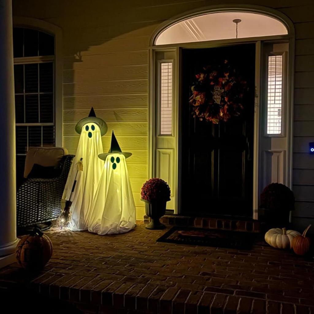 Large Lighted White Cloth Ghosts Light Up Ghost Halloween Decorations Outdoor Indoor Outside Seasonal Horror Scene Prop