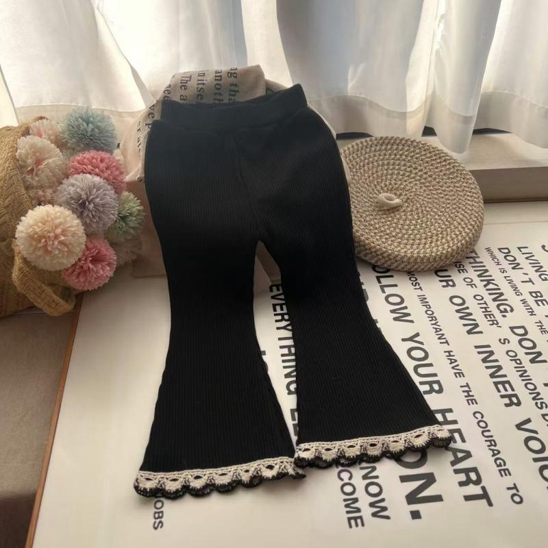 Baby Girls' Flared Trousers Casual Solid Color Lace Edge Children's Pants Kids Trousers