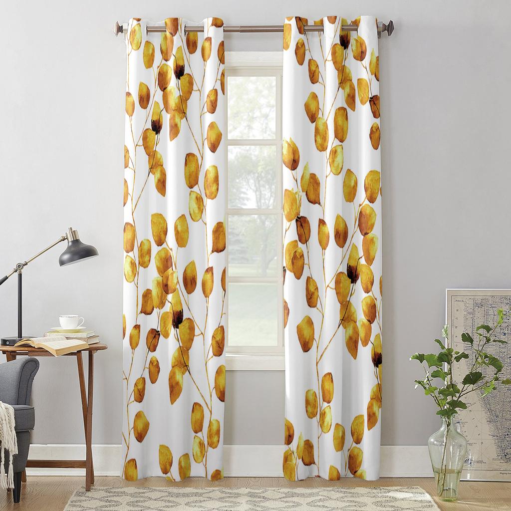 Yellow Watercolor Leaf Window Curtains for Living Room Bedroom Luxury Modern Kitchen Curtains Fabric Drapes