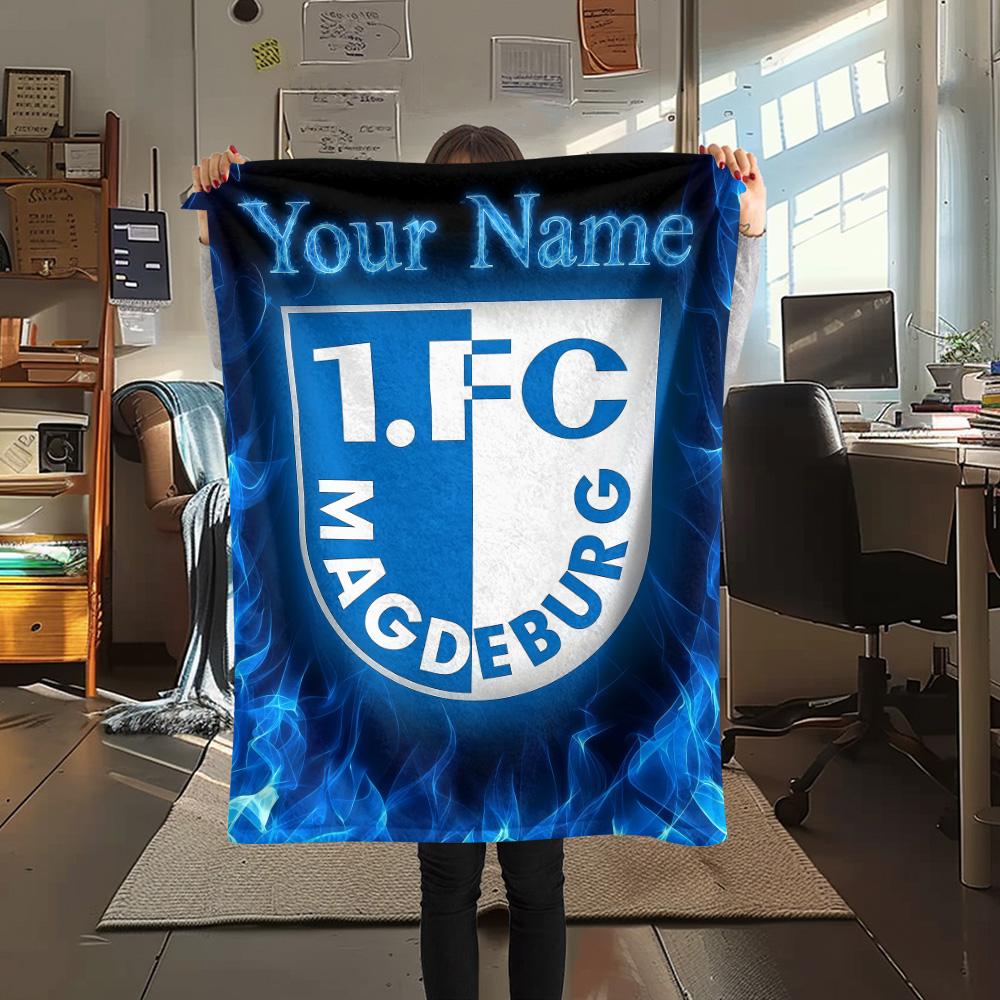 1PC Custom Name 1. FC Magdeburg Flame Patterned Flannel Blanket Suitable For All Seasons for Home Decor Warmth and Comfort Gifts Holiday Present -HE2