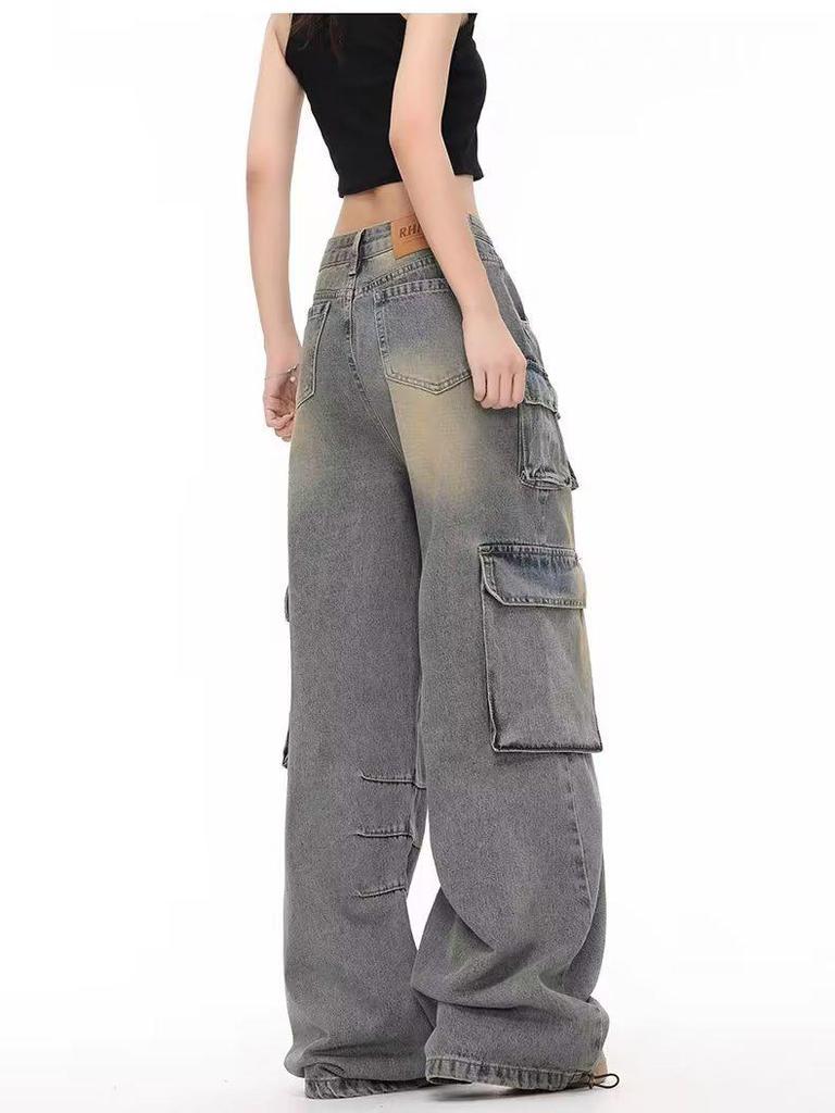 Unisex Retro High Street Wide-Leg Overalls – Trendy Spring & Autumn Loose Fit Jeans