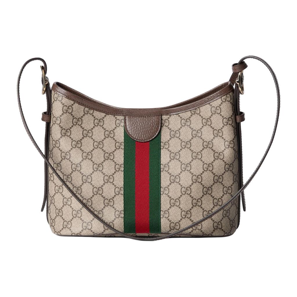 Gucci Ophidia GG Monogram Signature Web Stripe Shoulder Bag Women Shoulder Bag Beige Dark-Brown 836872-FAE0K-9853