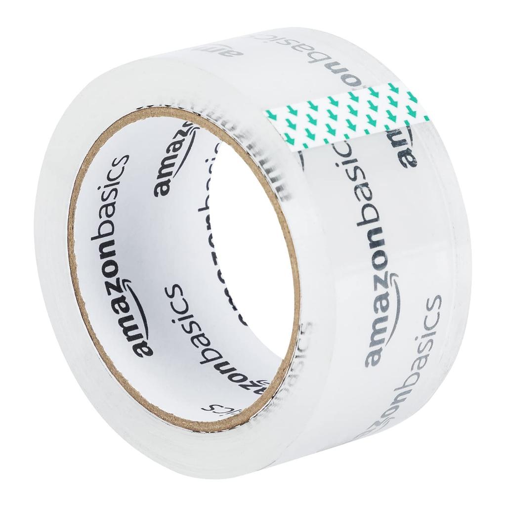 Amazon Basic Packaging OPP Tape, 48mm Wide X 100m Long, Double-Length Roll, Pack of 6, Crystal Clear