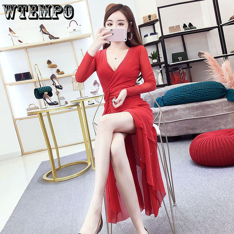 WTEMPO Dámské šaty Sexy hluboký výstřih Vysoký rozparek Rybí ocas Šaty na boky Pas Skinny šaty Ramínka Duté Párty šaty