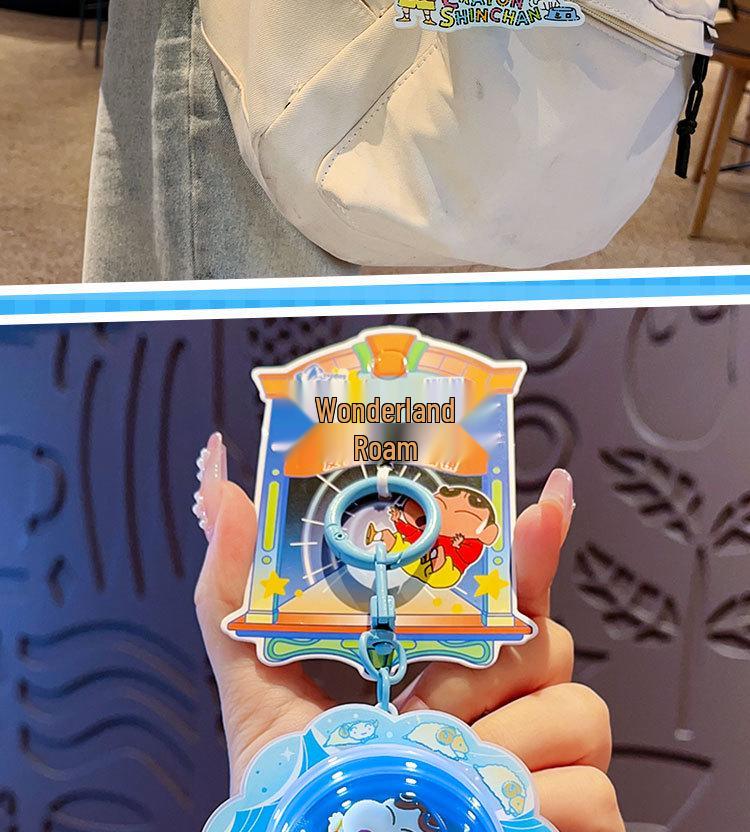 Genuine Crayon Shin-chan Wonderland Abyss Luminous Mirror Keychain & Decompression Toy Bag Charm