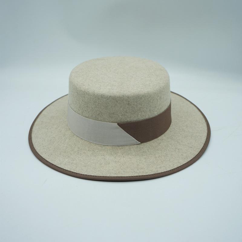 British Retro Korean Versatile Milk Coffee Color Matching Beige Flat Top Top Hat Men'S And Women'S Autumn And Winter Wool Felt Hat
