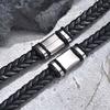 Vnox Free Custom Name Bracelet, Braided Genuine Leather Wristband, Stainless Steel Square Charm Jewelry Gifts to Father Dad Boys