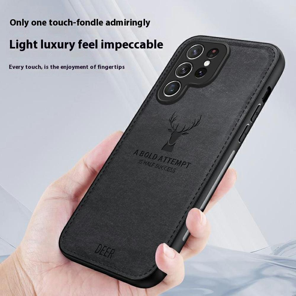 For Samsung Galaxy S25 Ultra Case Deer Pattern Cloth Texture PU Leather Hybrid Phone Cover