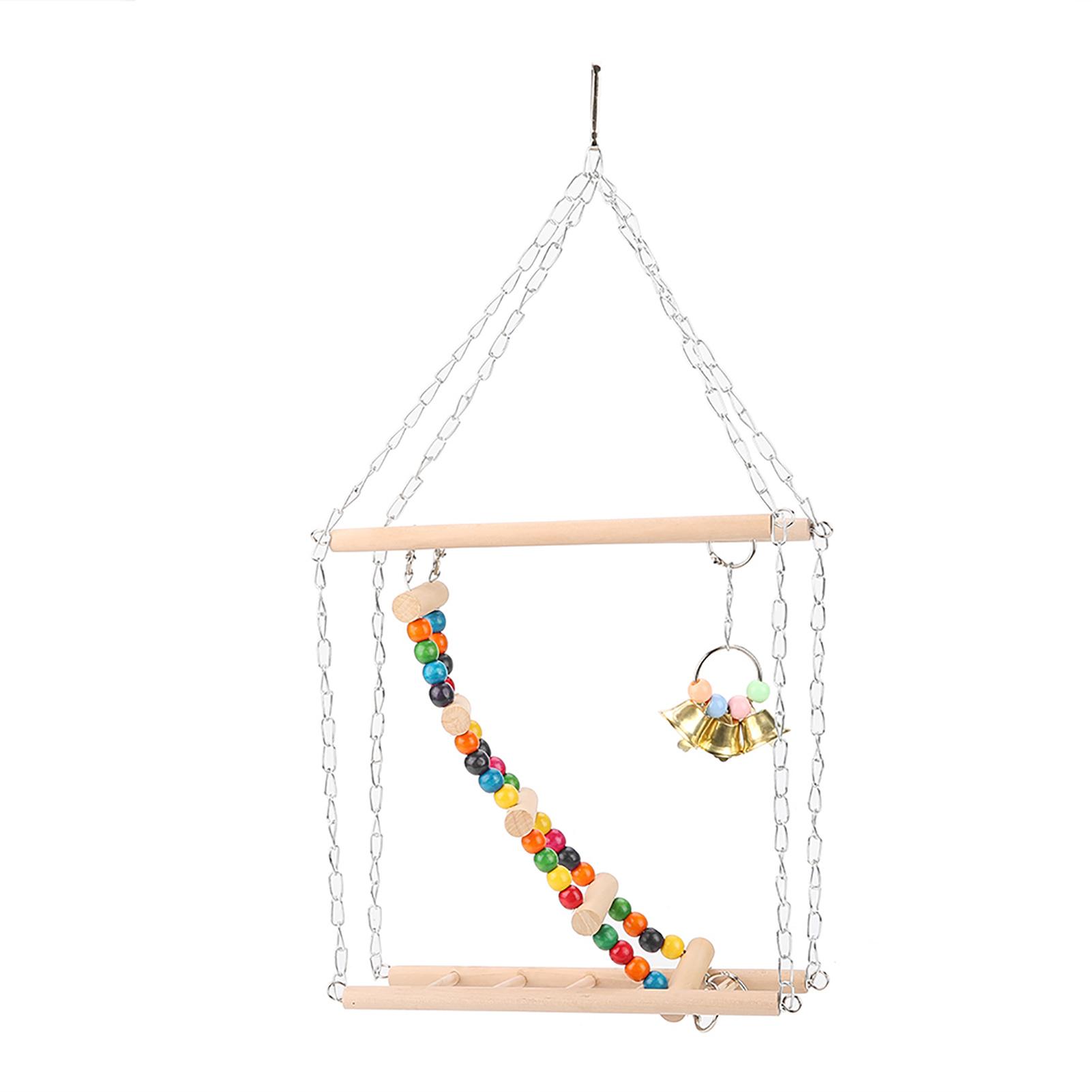 

Pet Hanging Ladder Bridge Steps Stairs Climbing Swing Double Layer Wood Hamster Parrot Cage Toy