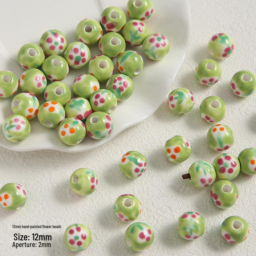 Handmade Cute Flower & Heart Green Ceramic Beads for DIY Jewelry