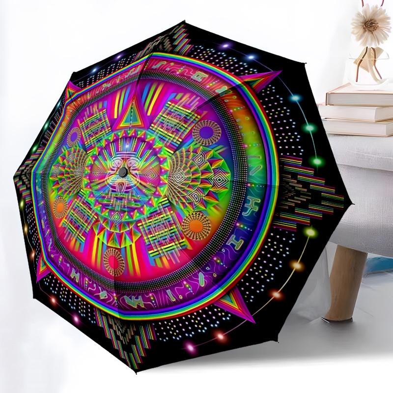 1pc Psychedelic Mandala Folding Umbrella, Durable, Suitable for Outdoor Activities or Rain, Suitable for Commuting yy251027097