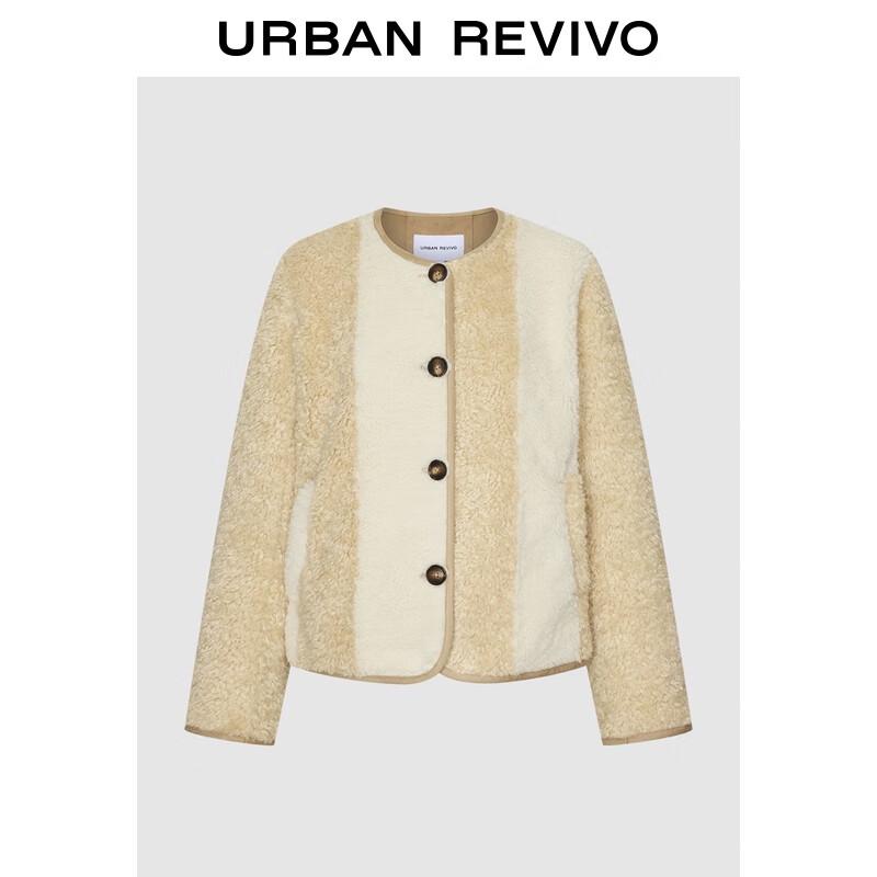 UR 2025 Winter Women s Color-Blocked Lamb Fleece Coat L