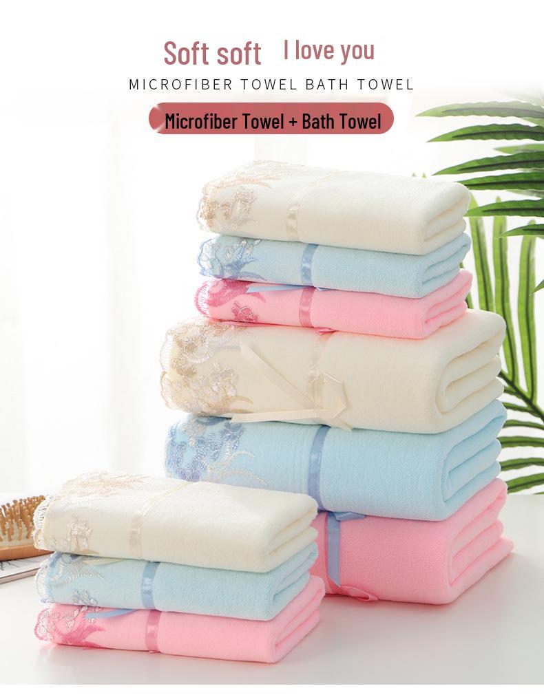 Four Seasons Thickened Polyester/Nylon Hair Drying Towel Set with Appliqué Embroidery
