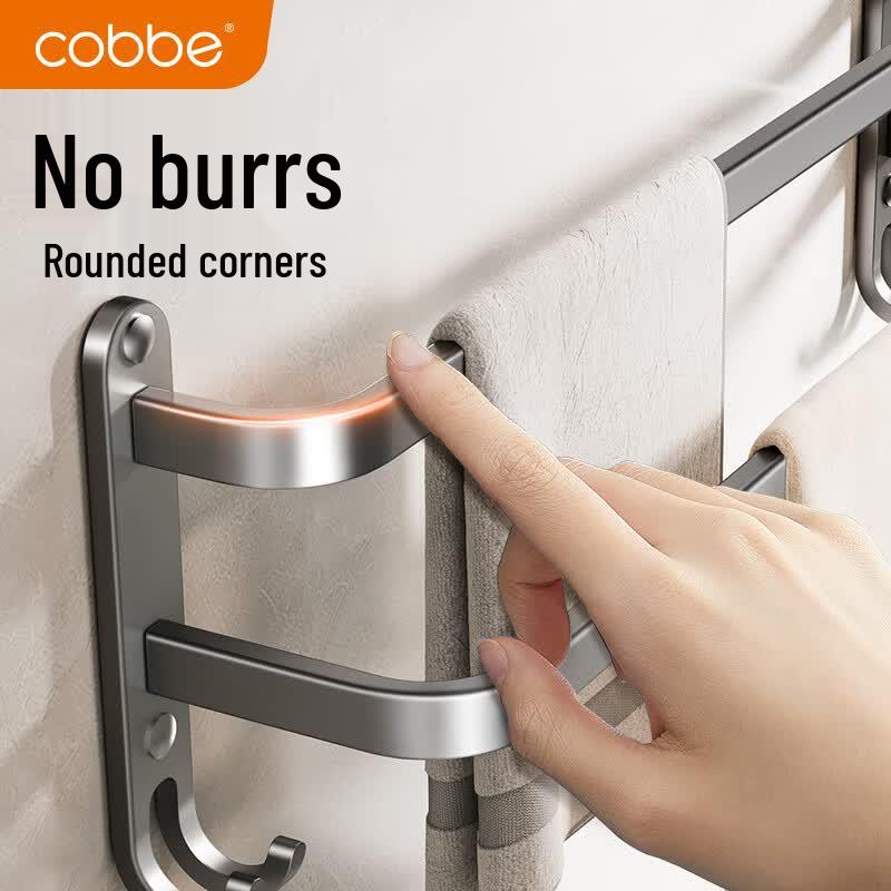 Cobbe No-Punch Wall-Mounted Gunmetal Grey Space Aluminum Towel Rack with Hooks