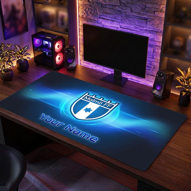 Malmö FF Custom Large Mouse Pad, Personalized Name Text Print, Football Logo Non‑Slip Desk Mat Gaming Gift