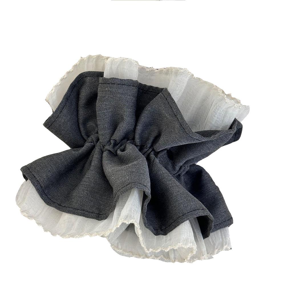 Korean Blue Mesh Large Intestine Hair Band Fresh Simple and Gentle Flower Ponytail Tie High-end Hair New In Accessory Vintage