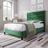 Upholstered Bed 90 X 200 Cm, Bed Frame with Slatted Base & Headboard, Velvet Fabric Cover In Dark Green, Timeless Modern Design, Youth Bed