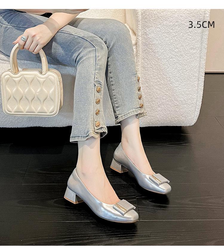 2026 Spring New Arrival: Women's French Patent Leather Chunky Mid-Heel Square Toe Shoes