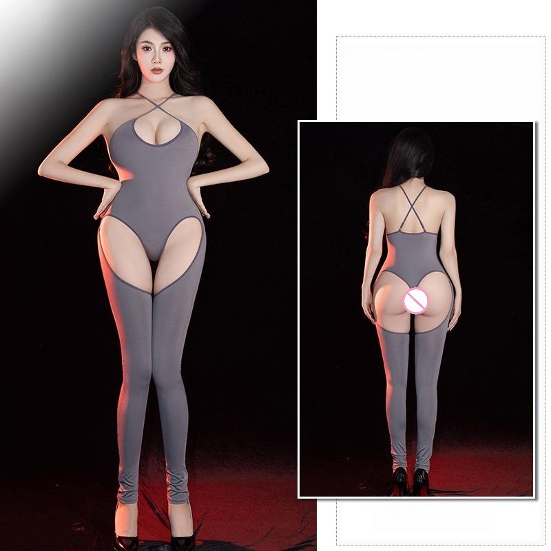 Women Sexy Jumpsuit Hollow Legs Tights Elastic Bodysuit Perspective Lingerie Intimates Erotic Underwear Skinny Romper Overalls